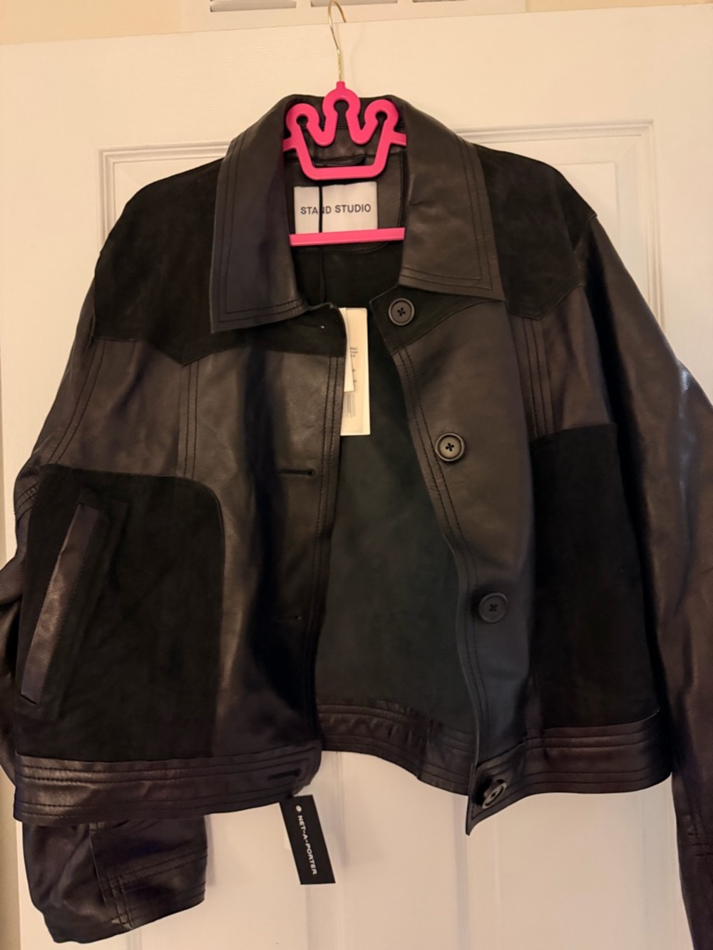 Stand Studio Black Leather and Suede Panel Jacket